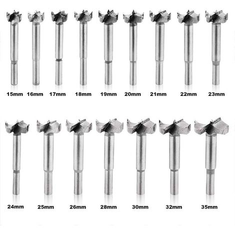 Meche Forstner pour Bois, 16Pcs Foret Forstner, Acier Tungstène, Longueur 80 mm, Mèche à Fond Plat, Mèche Bois avec Pointe de Centrage pour Faire Des Trous à Fond Plat Propres Dans Le Planche (1/5)