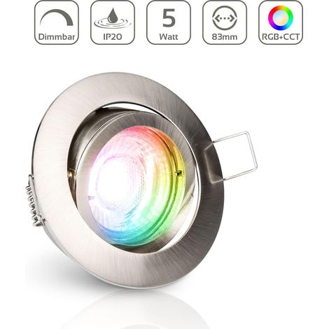 Einbauspot IP20 rund schwenkbar Bajonettverschluss - Farbe: Edelstahl-gebürstet - LED Leuchtmittel: GU10 5W RGB+CCT (1/5)