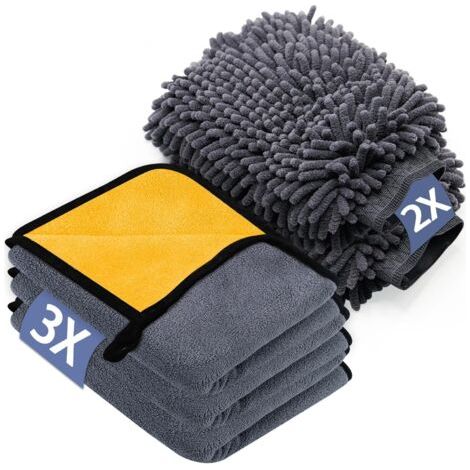 BUNTHAUS Kit Nettoyage Voiture 3 Pack Chiffon Microfibre Voiture & 2 Pack Gant Lavage Voiture Microfibre (1/5)