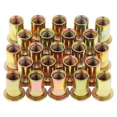 50 Pièces Écrou à Rivet M12 Fileté à Tête Plate, Écrous à Riveter Fileter en Acier au Carbone Zingué, M12 Rivet Inserts Filetés (18 mm x 22 mm) (1/5)
