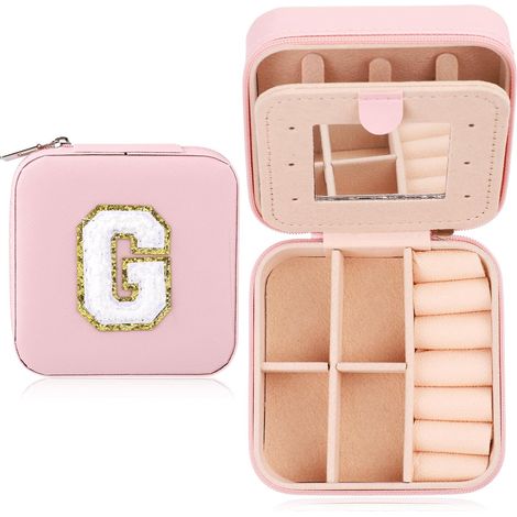 Mini Boîte à Bijoux, Portable Petite Boîte à Bijoux de Voyage Cuir PU Organisateur de Bijoux de Voyage avec Lettre Exquise pour Femmes Filles Essentiels de Voyage (Lettre G) (1/5)