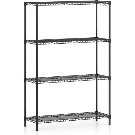 Étagère métallique 4 niveaux avec grilles en V, tablettes réglables et pieds ajustables pour cuisine garage et salon (1/5)