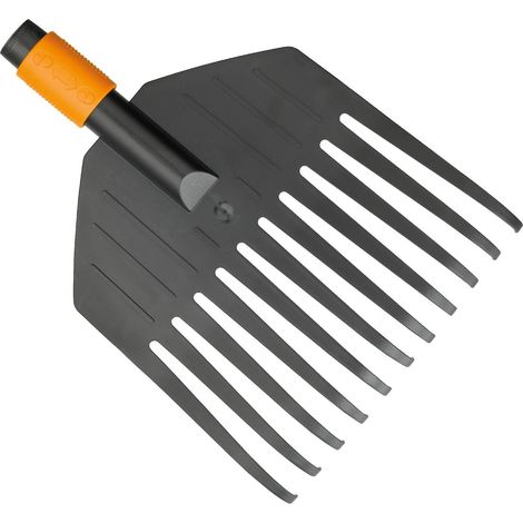 Fiskars QuikFit 1000659 - Scopa da Giardino Piccola (S) 11 Denti Nero e Arancione 21,3 cm