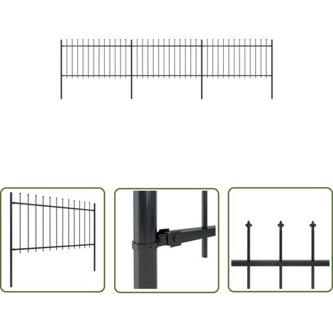 The Living Store Gartenzaun mit Speerspitzen Stahl 5,1 x 1 m Schwarz - Gartenzaun - Stahlezaunt - Metallzaun - Zaun Schwarz - Zierzaun (1/5)
