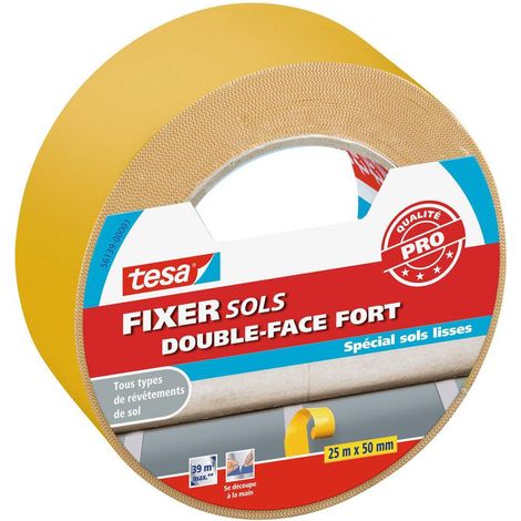 Fixer Sols – Doppelter starker Spezialkleber für glatte Böden 25 m x 50 mm – Tesa