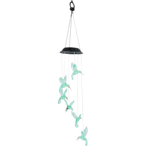 Carillon éolien oiseau style colibri, lumières solaires colorées, clochette de jardin en ABS pour patio, cour ou chambre à coucher (1/5)