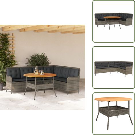The Living Store 2-tlg. Garten-Sofagarnitur mit Auflagen Poly Rattan Grau - Gartentisch (1/5)