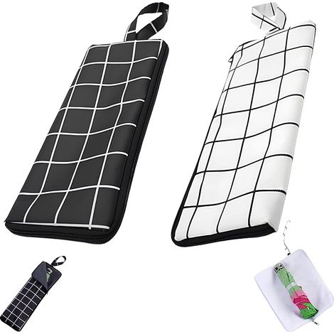 Set mit 2 Regenschirmhüllen, Aufbewahrungstaschen für Regenschirme, wasserdichte Falthüllen, wiederverwendbare Tragetasche für nasse Regenschirme – schwarz-weiß kariert, 38 x 12,5 cm