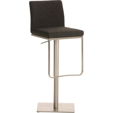 Tabouret de bar x1 avec repose-pieds plaque de base carrée en acier inoxydable assise en tissu gris foncé 100005315