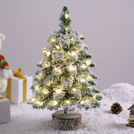 Arbre De Noël Artificiel Éclairé - Arbre Tableau Flocé Neige - Décoration Festive Intérieure - Blanc - Hauteur 60 Cm - 1 Pièce (1/5)