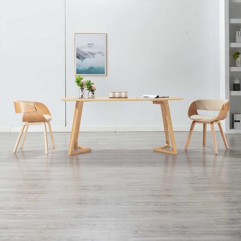 vidaXL Chaise à manger Crème Bois courbé et similicuir (1/5)