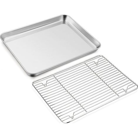 grande Plaque de cuisson en acier inoxydable avec grille de refroidissement et à gâteau, 40 x 30 x 2,5 cm, pour rôti/refroidissement (1/5)