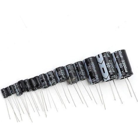 Kit de condensateurs électrolytiques, 150PCS 50V 1uF à 2200uF Assortiment de condensateurs électrolytiques, Kit de condensateurs à Tension Stable pour Applications électroniques (1/5)