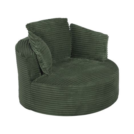 Fauteuil rond confortable avec ressorts ensachés velours côtelé vert