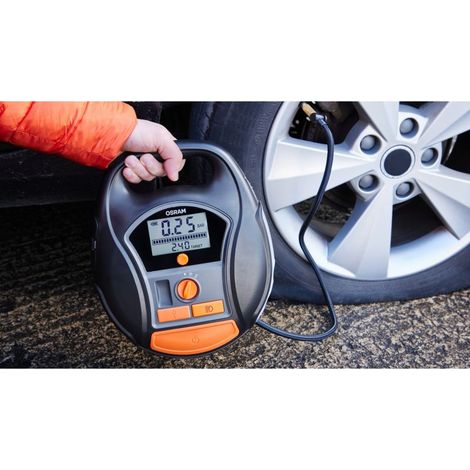 Osram – Pompe à pneus numérique sans fil rechargeable – Gonflage rapide en 2 min – Arrêt automatique – Écran LED rétroéclairé – Chargeur secteur et 12V inclus (1/10)