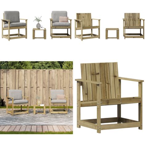 3-tlg. Garten-Lounge-Set Kiefernholz Imprägniert - Gartensessel - Gartenloungesessel - Holzmöbel - Gartenmöbel - Esstisch - Home & Living