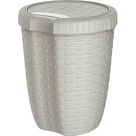 Cubo con tapa imitación mimbre / rattan 27l, antracita, ø34 x 47 cm