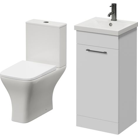 Napoli 390 Gloss White 400mm Single Door Vanity Unit and Kingston Toilet Suite with Glide Basin - 400mm - Gunmetal Grey 160mm Handle