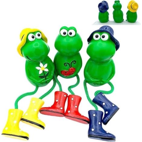 3 pcs Grenouille Décoration Jardin, Statues Résine Extérieur Balcon, Figurines Mini Bassin Pot Fleurs