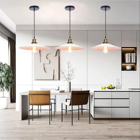 Lot de 3 Lustre Luminaire Industrielle Reglable,E27 Lampe Suspension Vintage en Fer Blanc pour Salon Chambre (1/4)