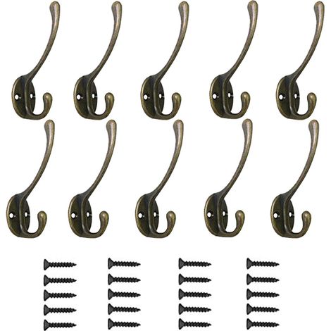 Patères, lot de 10 crochets à col de cygne, crochets muraux doubles, patères murales, cintres métalliques avec vis pour portes-manteaux, salle de bain, cuisine