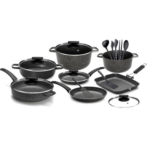 Batteria di Pentole 18 Pezzi in Alluminio Pressofuso Antiaderente Olympia Hard Cook (1/5)