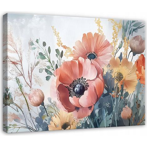 tableau pour chambre salon cuisine sur toile champ pastel fleurs 120x80 (1/3)