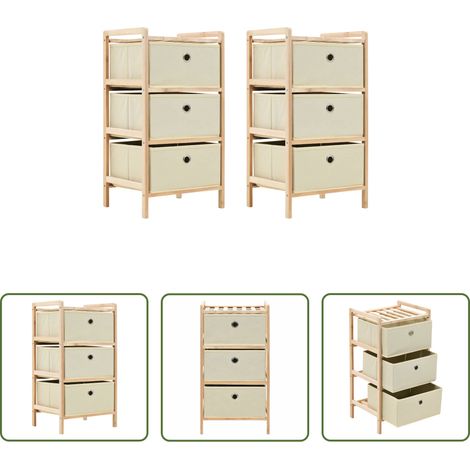 Étagère bois - Étagères de rangement avec 3 paniers en tissu 2 pcs beige cèdre (1/5)