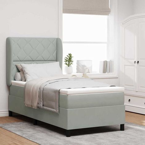 vidaXL Letto a molle con testiera Grigio chiaro 190 x 90 cm Velluto (1/5)