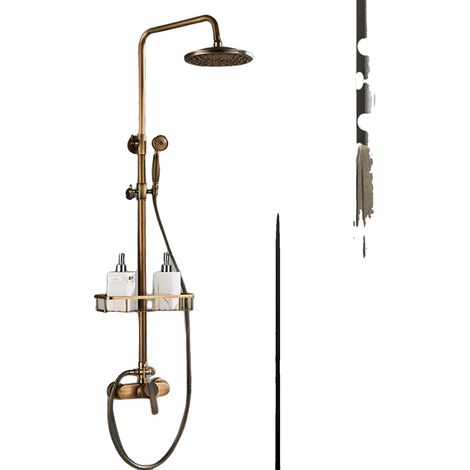 Ensemble de Système de Douche, Fini en Laiton Antique, Hauteur Réglable, Bronze (1/2)