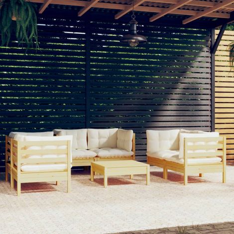 7-tlg. Garten-Lounge-Set mit Creme Kissen Massivholz Kiefer vidaXL (1/5)