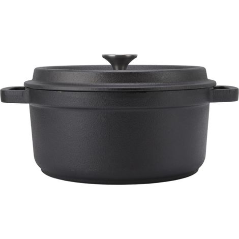 Pot en fonte à double boucle avec poignée de 24 cm, fond plat non revêtu pour soupe et ragoût (1/5)