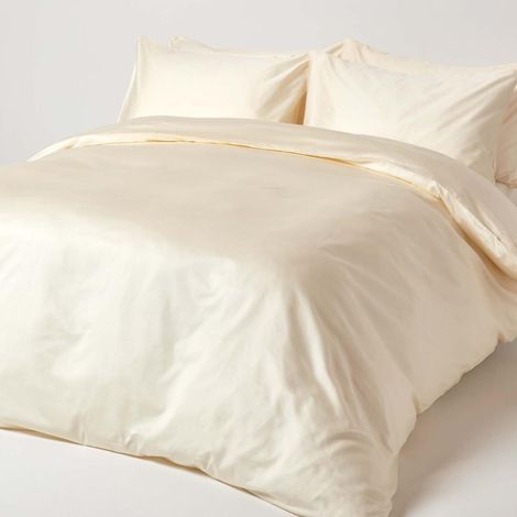 HOMESCAPES Cream Organic Cotton Duvet Cover Set 400 Thread Count, Single - Cream (1/4)