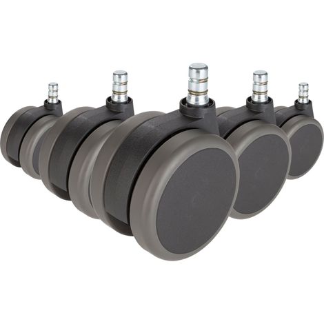 5x ROLO No-Noise 11mm/75mm  Hartböden - Stuhlrollen Schwarz (1/5)