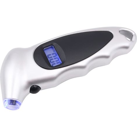 Manomètre numérique de pression des pneus, 150 PSI, 4 réglages pour voitures, camions et vélos, écran LCD rétroéclairé et poignée antidérapante - Argent (1/5)