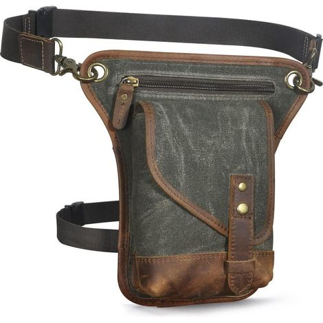 Herren Hüfttasche aus Canvas und Leder, wasserdicht, für Motorrad und Outdoor (1/5)