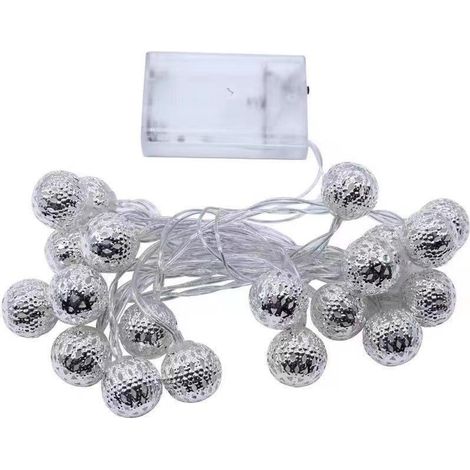 Lumières de conte de fées marocain, alimenté par batterie, 20 lumières de terre en métal argenté avec minuterie pour la décoration de la maison (1/5)