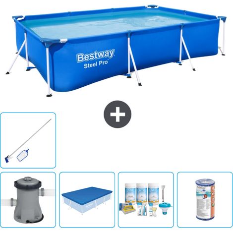 Piscine Bestway Rectangulaire Steel Pro - 300 x 201 x 66 cm - Bleue - Comprend des Accessoires CB15 (1/5)