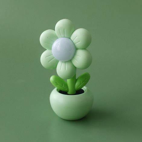 Veilleuse à fleurs vertes, mini lampe de chevet en pot de fleurs de dessin animé mignon, décoration de table, cadeau cré (1/5)