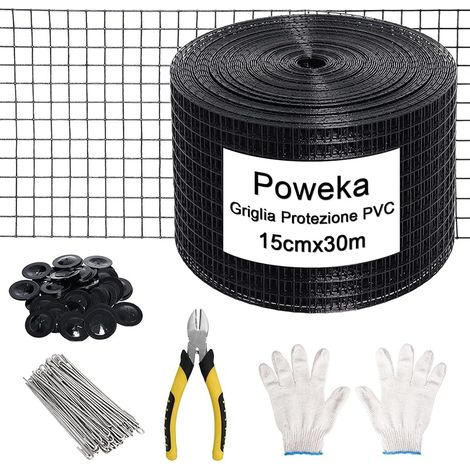 Kit de Clôture de Protection pour Panneaux Solaires,15 cm X 30 m Grillagé Anti-Pigeons en PVC pour Panneaux Solaires Contre,70 Fixations en Acier Inoxydable Unité (1/5)