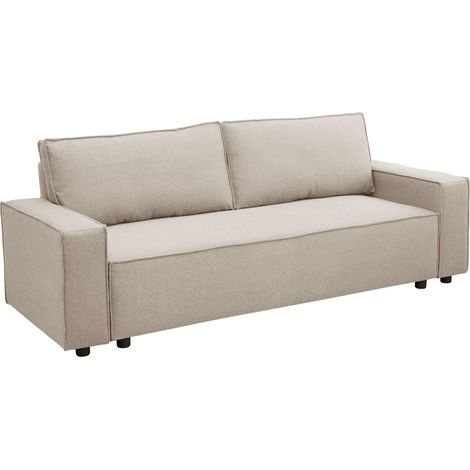 Oviala – Canapé convertible 3 places en tissu beige – Structure en bois d'eucalyptus – Mousse polyuréthane pour confort – Dimensions 220x93x82cm