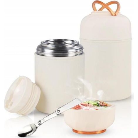 Boîte alimentaire isotherme double paroi en acier inoxydable avec cuillère intégrée, pour bureau et utilisation extérieure, lot de 1 pièce (1/5)