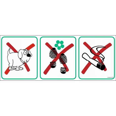 Vietato l'ingresso ai cani, vietato camminare sul prato, vietato fumare ADESIVO 360x140