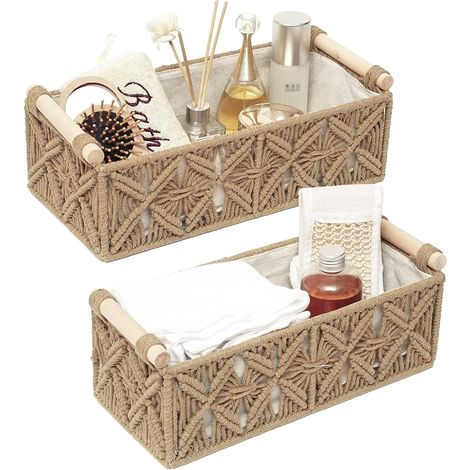 Cestino portaoggetti intrecciato, cestino decorativo bohémien, cestino decorativo da officina, cestino per fazzoletti, mensola da bagno con manico (set da 2)