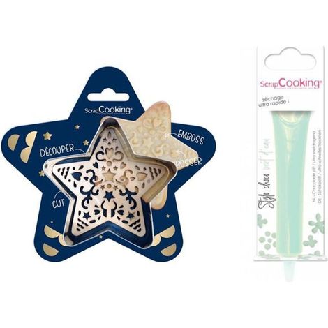 Kit pour biscuit en relief Étoile + Stylo au chocolat vert d'eau