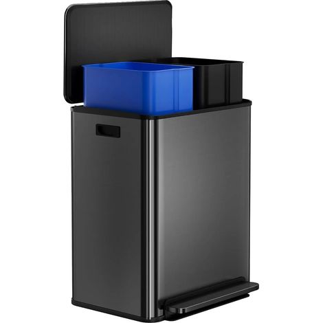 Poubelle, Double Compartiment, Design en Acier Inoxydable, noir (1/2)