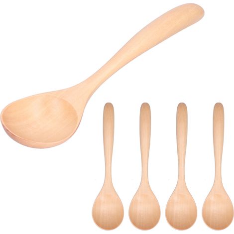 5Cuillères à soupe en bois à long manche pour cuisine maison, restaurant et usage domestique