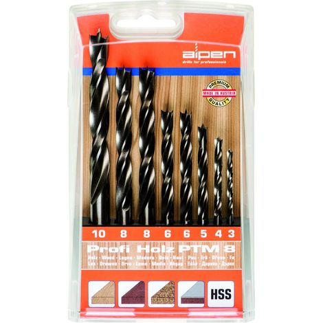 Alpen 600093100 Kit punte a spirale da legno 8 parti 3 mm, 4 mm, 5 mm, 6 mm, 8 mm, 10 mm Alberino cilindrico 1 KIT (1/2)