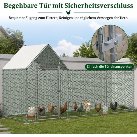 Poulailler enclos extérieur 3x1x1,5m avec cadenas de sécurité et bâche PE imperméable, parc pour petits animaux en métal pour poules, lapins et autres animaux. (1/5)