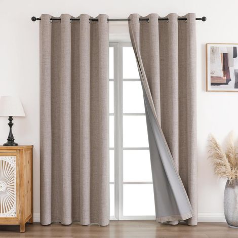CCYKXAThermovorhänge, 2-teilig, B 140 x H 245 cm, Thermovorhänge aus Leinen, isolierend gegen Kälte und Hitze, blickdicht mit Ösen, lichtundurchlässig (1/5)